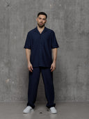 Plisse Trouser - Navy